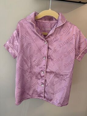 Juicy Couture Pink Satin Logo Jacquard Button-Down Top and matching pants set❤️